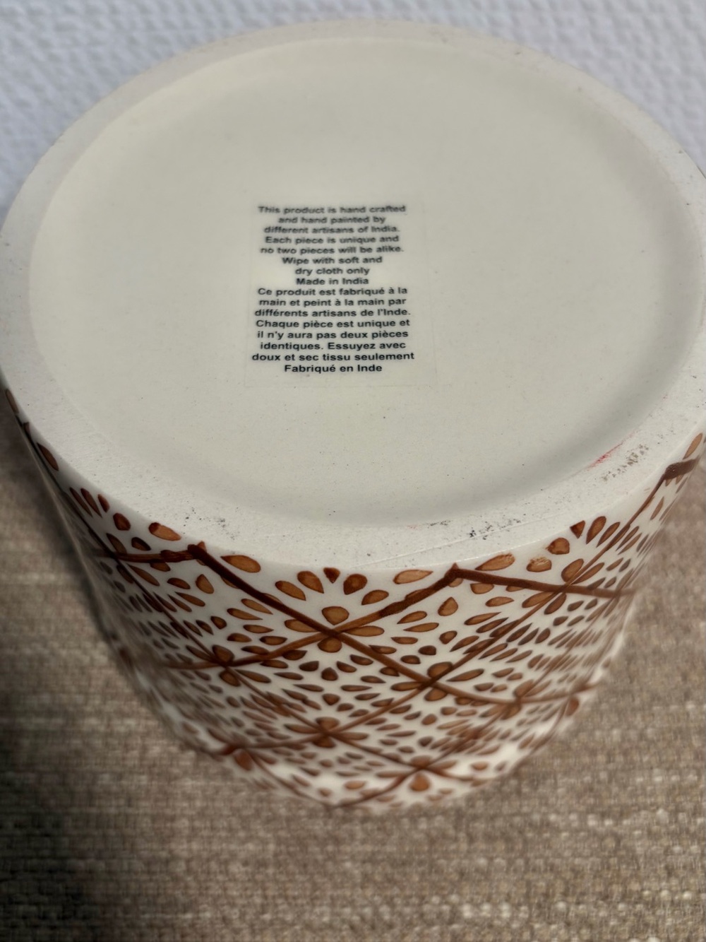 Ceramic Jar with Wood Lid - Hand-Painted Brown & Cream - Picture 7 of 8